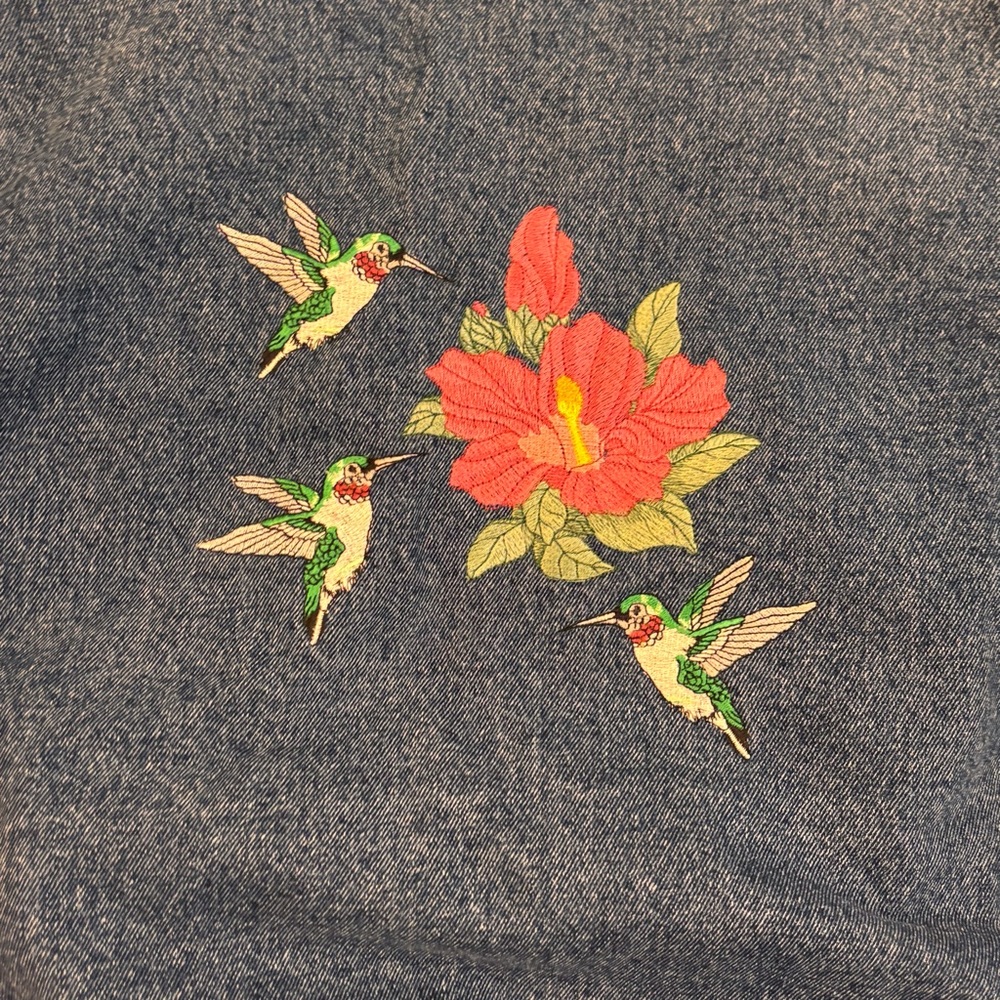 🌺Hartwell ViaSport🌺 Hummingbird Embroidered Denim Bomber Jacket - Picture 2 of 6